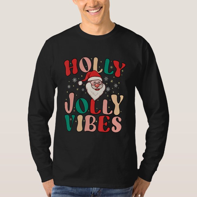 T-shirt Retro Groovy Holly Xmas Jolly Vibes Christmas For  (Devant)