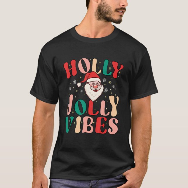 T-shirt Retro Groovy Holly Xmas Jolly Vibes Christmas For  (Devant)