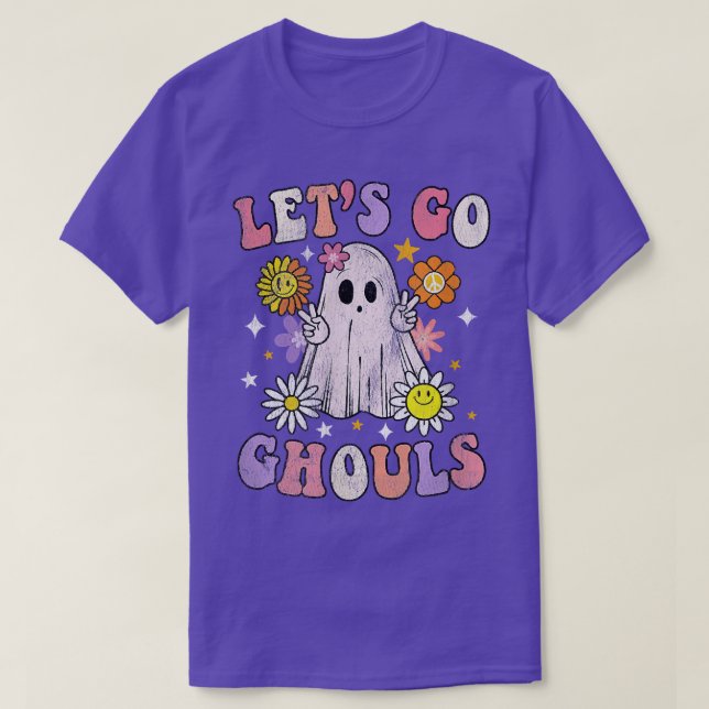 T-shirt Retro Groovy Lets Go Ghouls Ghost 70s Hippie Hallo (Design devant)