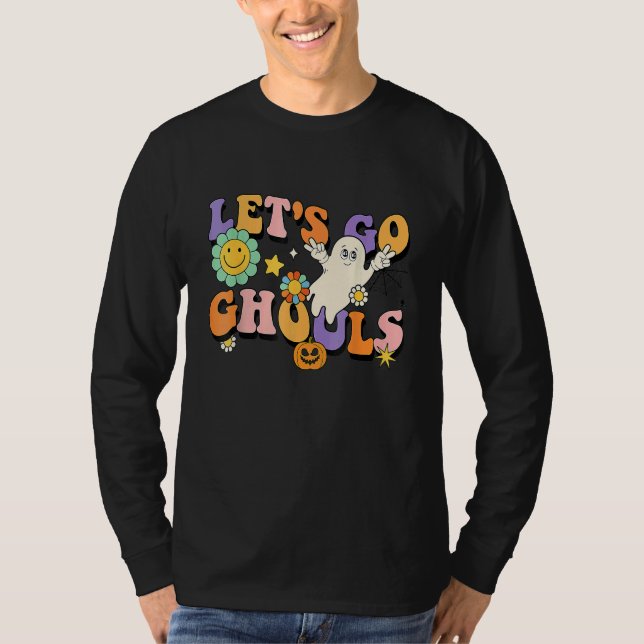 T-shirt Retro Groovy Let's Go Ghouls Halloween Ghost Boo (Devant)