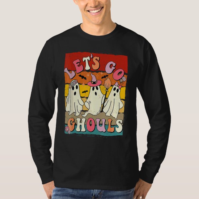 T-shirt Retro Groovy Let's Go Ghouls Halloween Ghost Outfi (Devant)