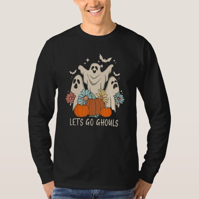 T-shirt Retro Groovy Let's Go Ghouls Halloween Ghost Outfi (Devant)
