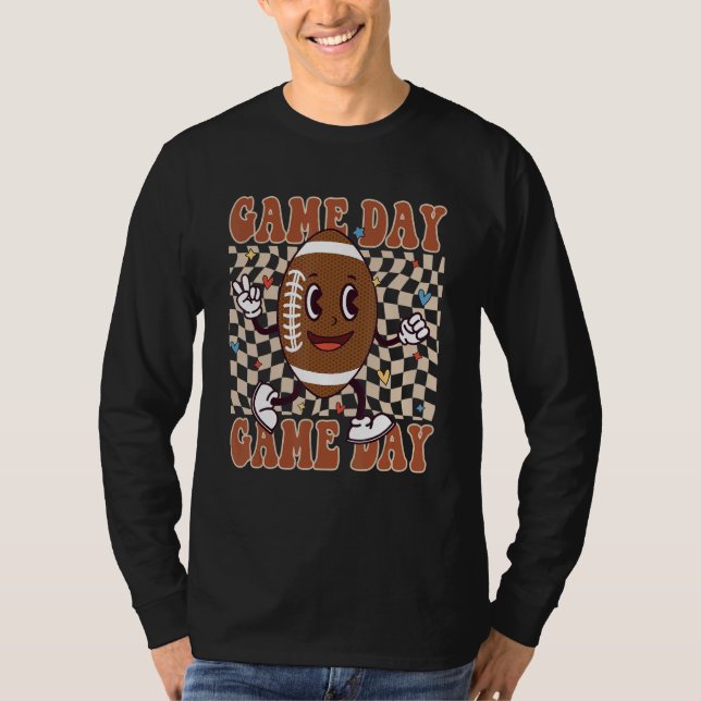 T-shirt Retro Groovy Love Football Game Day Family Matchin (Devant)