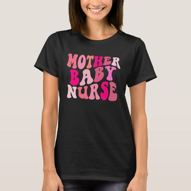 T-shirt Retro Groovy Mother Baby Nurse Squad Happy Valenti (Devant)