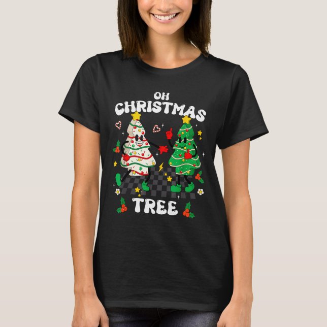 T-shirt Retro Groovy Oh Christmas Tree Cake Pajamas Xmas K (Devant)
