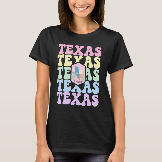 T-shirt Retro Groovy Pastel Texas State Home I Love Texas  (Devant)