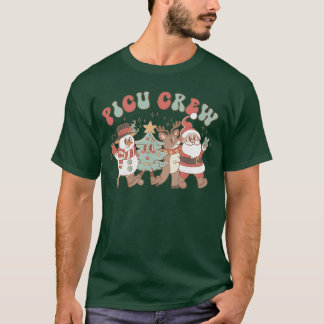 T-shirt Retro Groovy PICU Nurse Christmasree Snowman Rein
