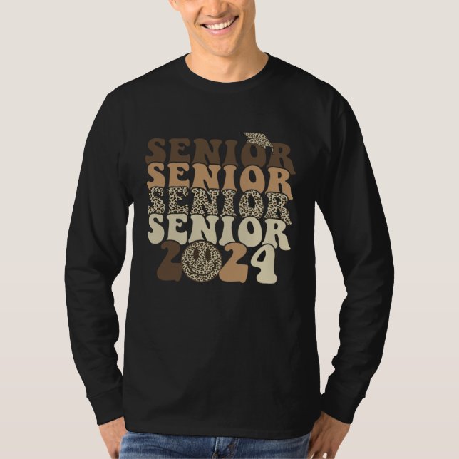 T-shirt Retro Groovy Smile Face Senior 2024 Graduation Leo (Devant)
