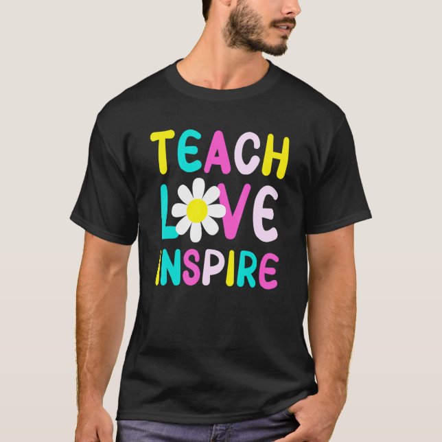 T-shirt Retro Groovy Teach Love Inspire Teacher Elementary (Devant)