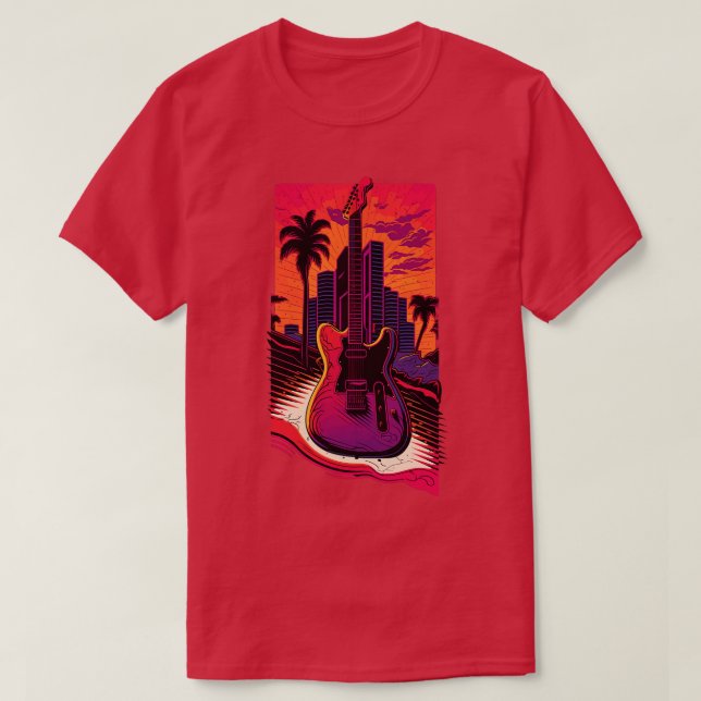 T-shirt Retro Guitar Gift Guitariste Rock Concert Festival (Design devant)