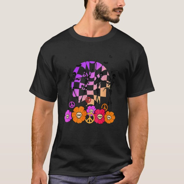 T-shirt Retro Halloween Danser Skeleton Retro Fall Vibes (Devant)