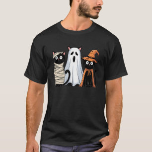 T-shirt Rétro Halloween effrayant Trois chats noirs Mummy