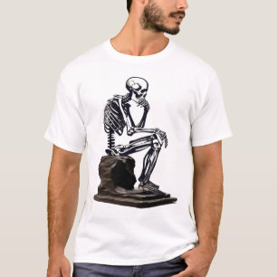 T-shirt Rétro Halloween "le penseur" squelette Chef-d'oeuv