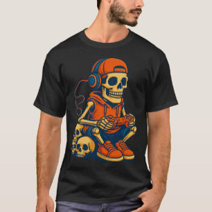 T-shirt Rétro Halloween squelette joueur vidéo de jeu garç
