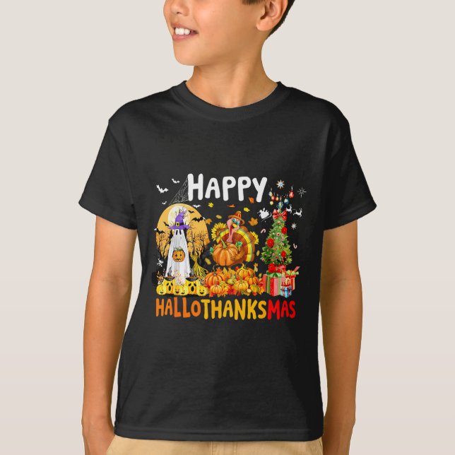 T-shirt Retro Halloween Thanksgiving Christmas Happy Hallo (Devant)