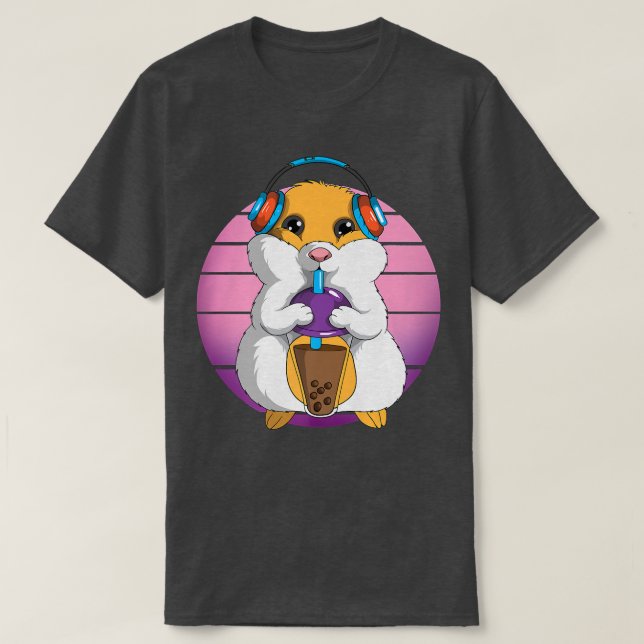 T-shirt Rétro Hamster K-Pop Tea Drink Headphone Music Kawa (Design devant)
