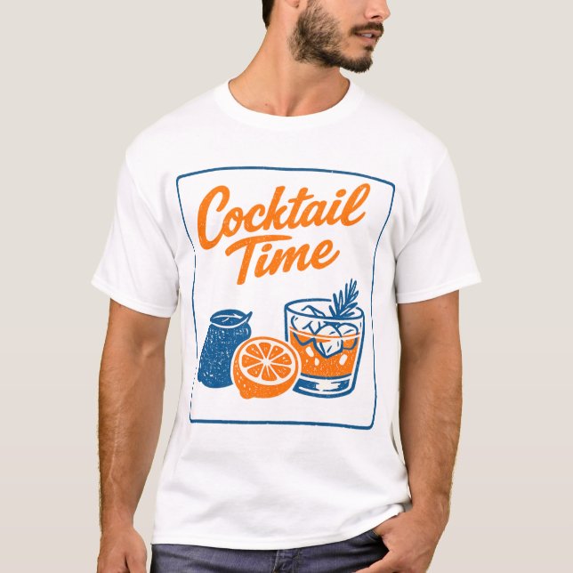 T-shirt Retro Hand Drawn Cocktail Time Lemons Bar Art (Devant)