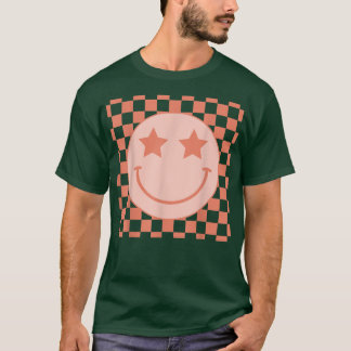 T-shirt Retro Happy Face À damiers Motif Preppy Aestheti