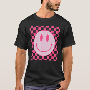 T-shirt Retro Happy Face À damiers Motif Rose Smile Fac