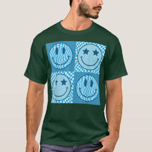 T-shirt Retro Happy Face À damiers Motif Sourire Visage am