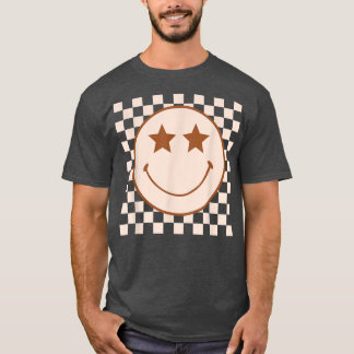 T-shirt Retro Happy Face Checkered Pattern Smile Face Tre