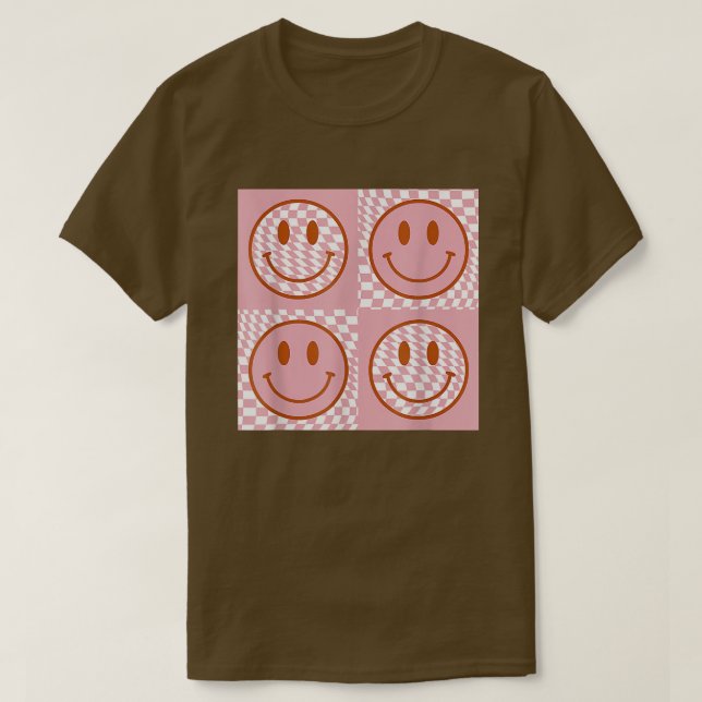 T-shirt Retro Happy Face s Smile Face À damiers Motif Tr (Design devant)