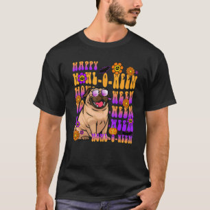 T-shirt Rétro Happy Howl o ween Pug Chien Fleur Groovy