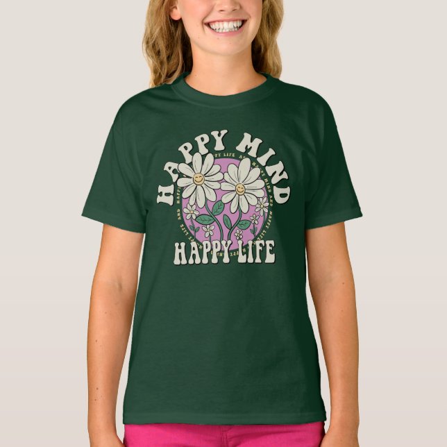 T-shirt Retro Happy Mind Happy Life (Devant)