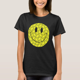 T-shirt Retro Happy Smile Face Puzzle Pièces mignonnes Aut