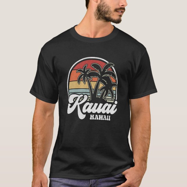 T-shirt Retro Hawaii Kauai Hawaiian Beach Palm Trees (Devant)