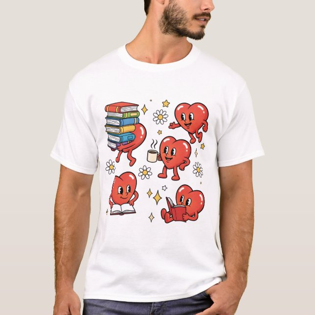 T-shirt Retro Heart Book Lovers (Devant)