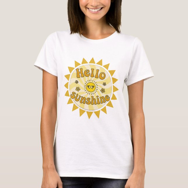 T-shirt Retro Hello Sunshine Lettrer Yellow Sun Texte Des (Devant)