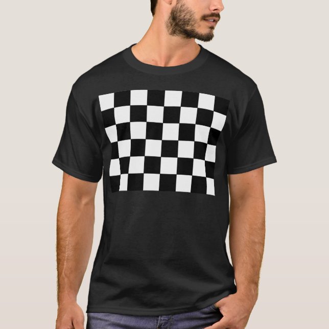 T-shirt Rétro hippie de damier noir et blanc (Devant)