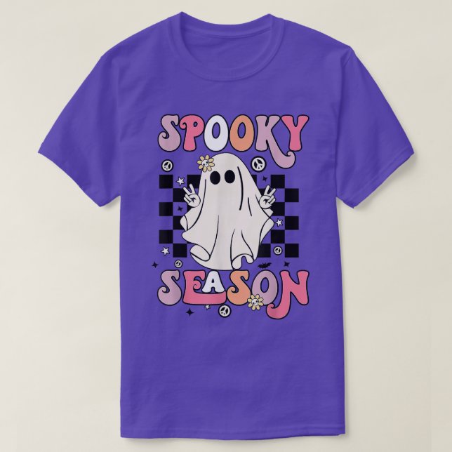 T-shirt Retro Hippie Halloween Cute Ghost Spooky Season Wo (Design devant)