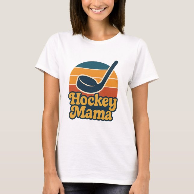 T-shirt Retro Hockey Mama Sunset Stick & Puck Design (Devant)