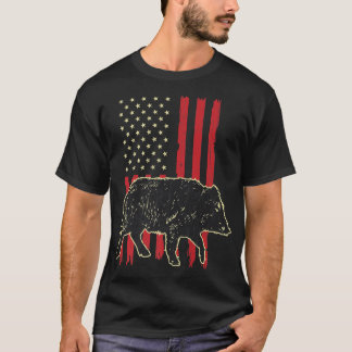T-shirt Retro Hog Hunter American Flag Vintage Pig Hog Boa
