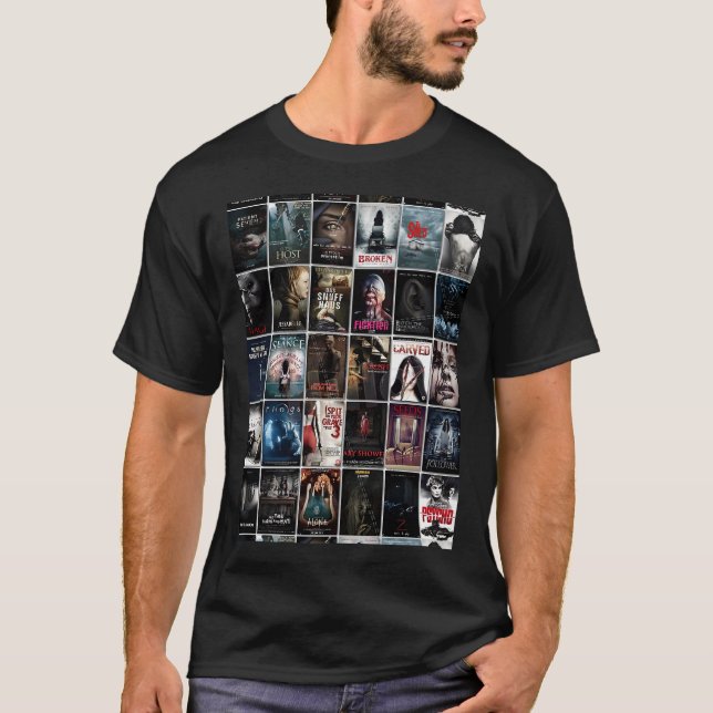 T-shirt Retro Horror Movie Poster Collage mur (Devant)