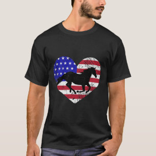 T-shirt Retro Horse American Flag Heart 4 juillet Usa Pa
