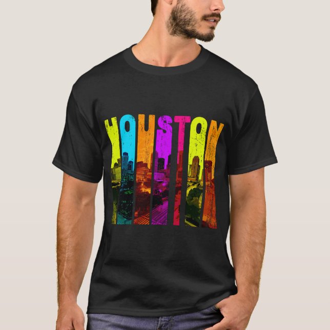T-shirt Retro Houston Texas City Skyline (Devant)