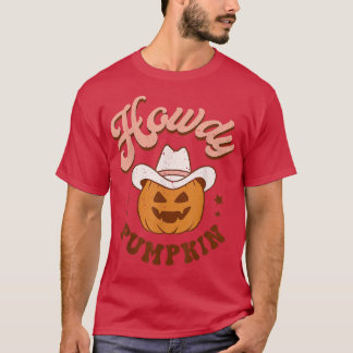 T-shirt Retro Howdy Citrouille Automne Automne Ouest Hallo