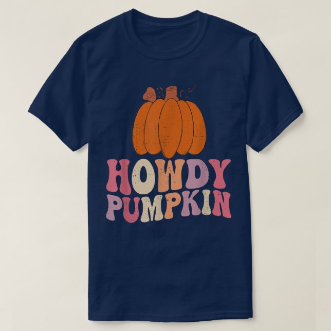 T-shirt Retro Howdy Citrouille Automne Automne Ouest Hallo (Design devant)