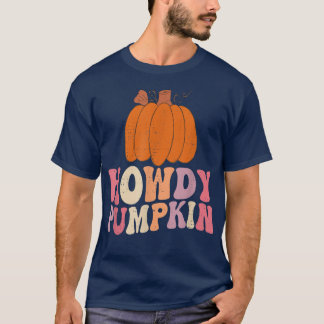 T-shirt Retro Howdy Citrouille Automne Automne Ouest Hallo