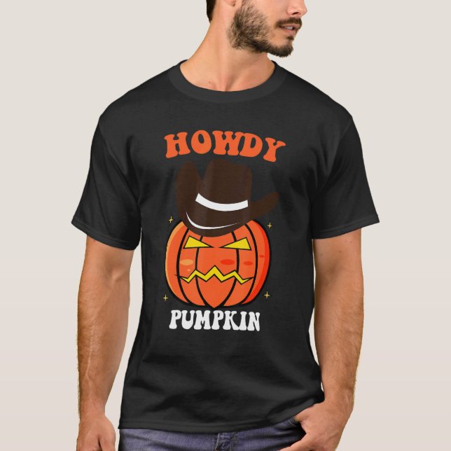 T-shirt Retro Howdy Pumpkin Fall Autumn Western Halloween  (Devant)
