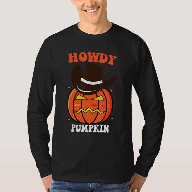 T-shirt Retro Howdy Pumpkin Fall Autumn Western Halloween  (Devant)