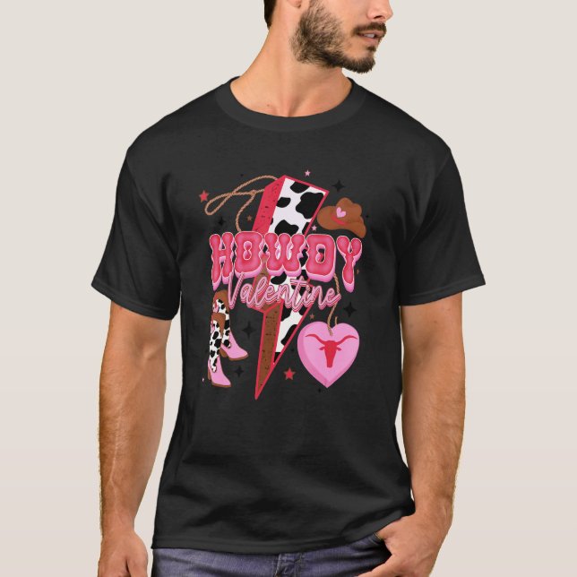 T-shirt Rétro Howdy Saint-Valentin Western Rose Léopard Cœ (Devant)