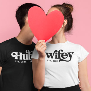 T-shirt Retro Hubby Wifey Matching Super Personnalisé
