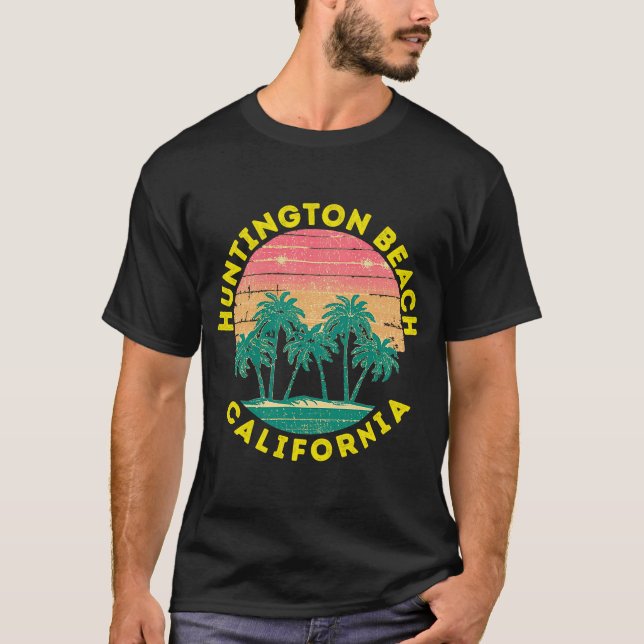 T-shirt Retro Huntington Beach Vacances Souvenir Palm Tree (Devant)