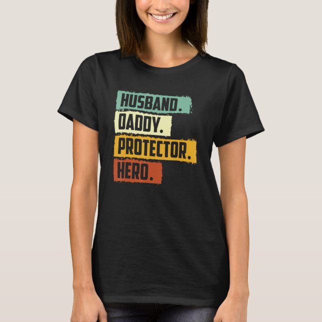 T-shirt Retro Husband Daddy Protector Hero Fête des pères  (Devant)