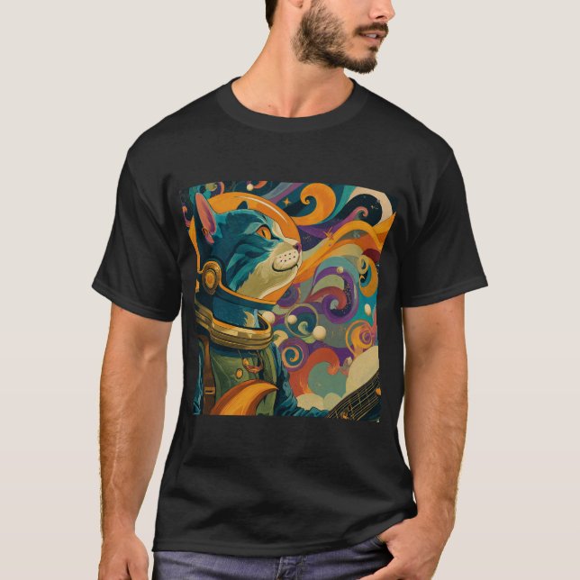 T-shirt Retro Hypno Space Cat (Devant)