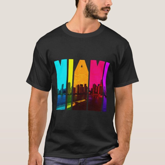 T-shirt Retro I Love Miami Floria Skyline (Devant)